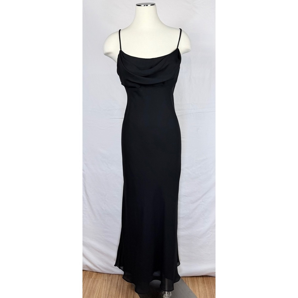 Chelsea Nites Y2K Black Evening Dress 12 Cowl Neck Elegant Formal Holiday Hoco